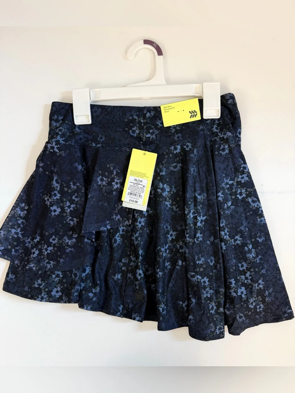 all in motion Navy Blue Floral Layered Skort w/Drawstring Adjustable Fit NWT